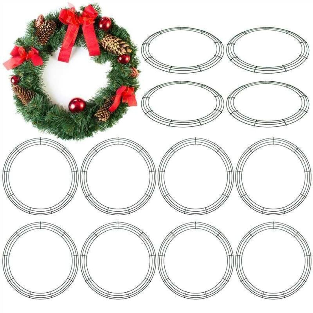 1979 12 Pack 18 Inch Wire Wreath Frame, Christmas Dark Green Wire Wreath